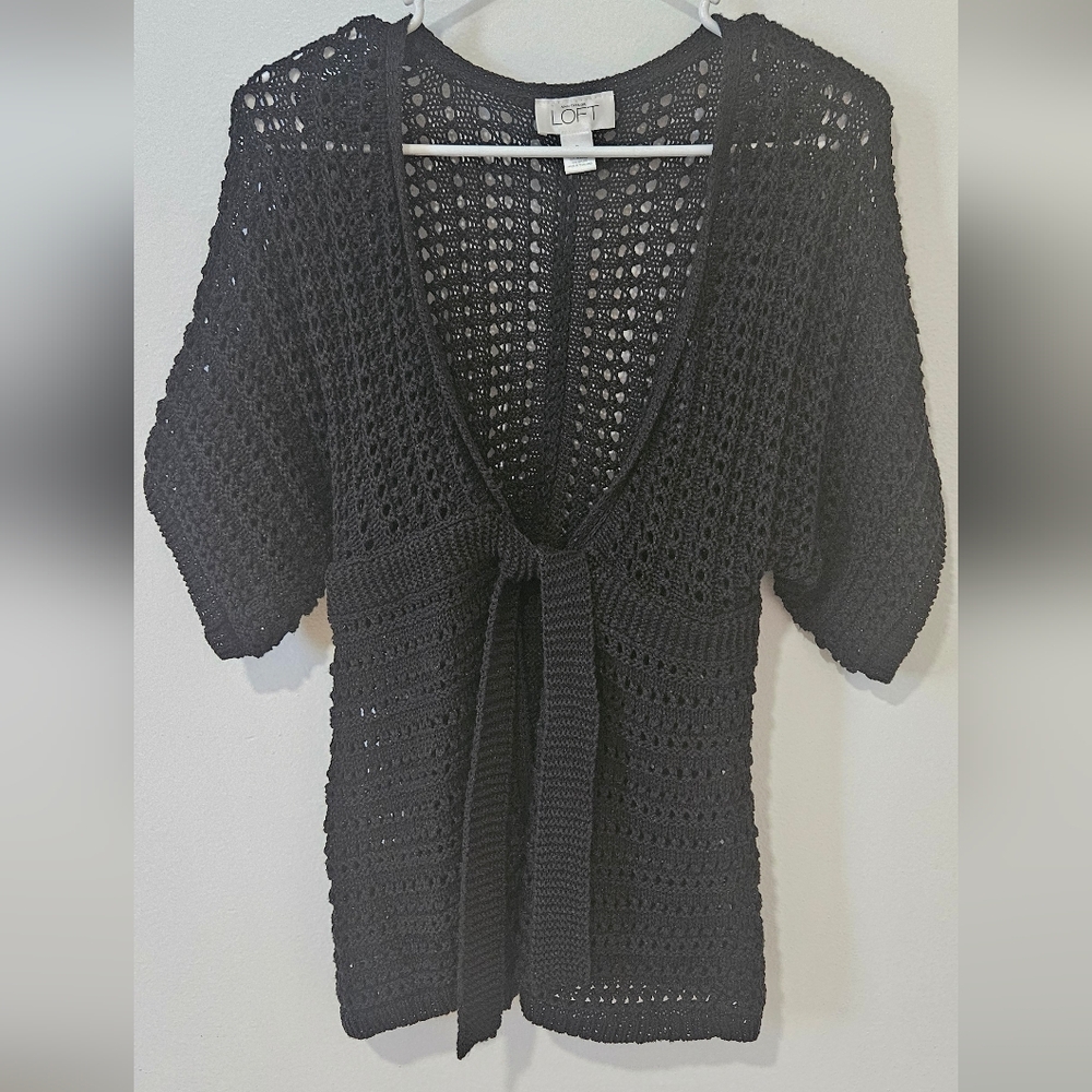 LOFT Black Knit Short Sleeve Cardigan Size S